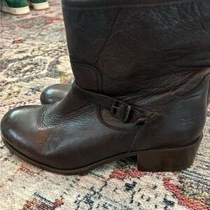 Frye Brown Leather Short Buckle Boots